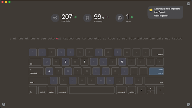 KeyKey Typing Tutor の画面